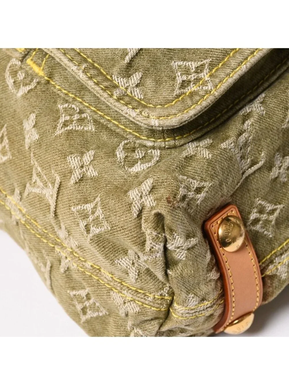 Louis Vuitton Monogram Denim Baggy GM Green White Gold Vachetta Leather